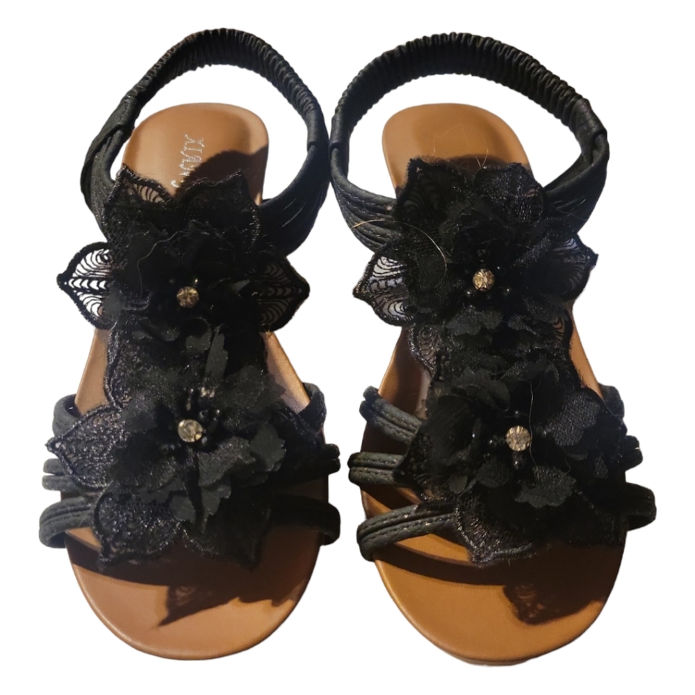 XIANGLV Gladiator Open Toe Platform Sandals Wedge Heel Lace Black Rose Gemstones